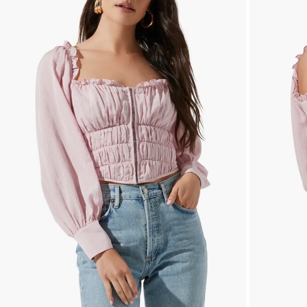 💖NEW WITHOUT TAGS Amber Sweetheart Neck Smocked Long Sleeve Corset Top - PINK💖